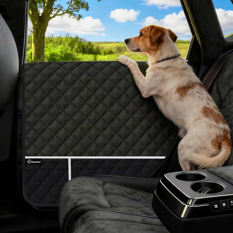 Dog Car Door Protector, 2 Pcs PU Leather Pet Car Door Cover, Waterproof & Scratch Resistant Dog Car Door Guard with Insert Flap Secure Fixation for SUV, Truck, Sedan
