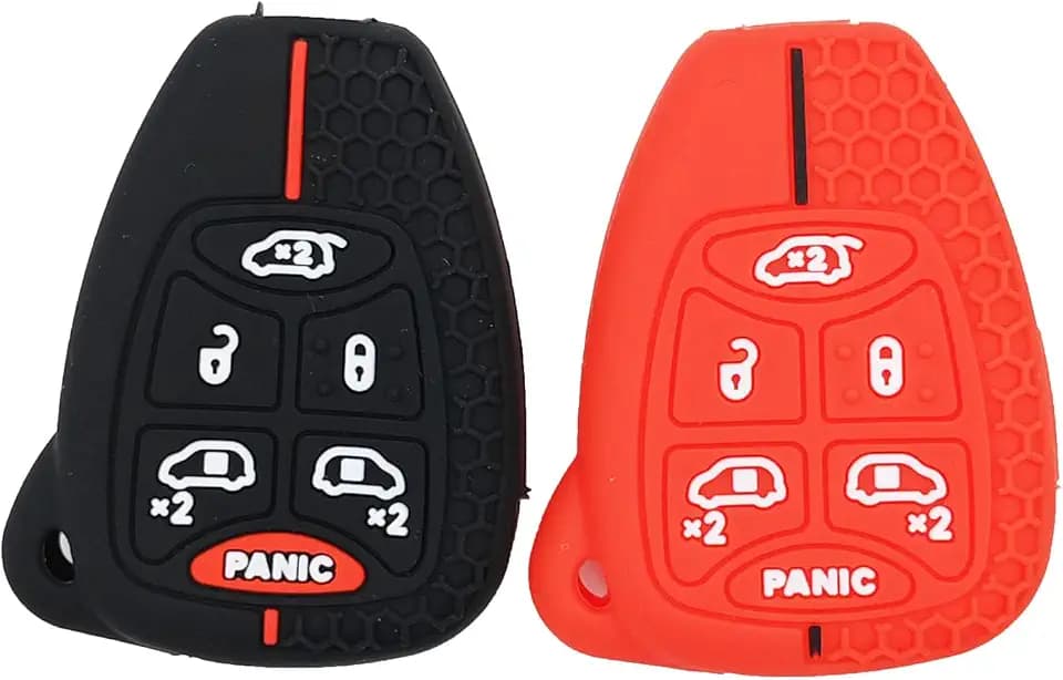 2pcs 6 Buttons Soft Rubber Key Fob Cover Case Protector for Chrysler Town & Country Voyager Dodge Caravan Grand Caravan Straight M3N5WY72XX, Black&Red