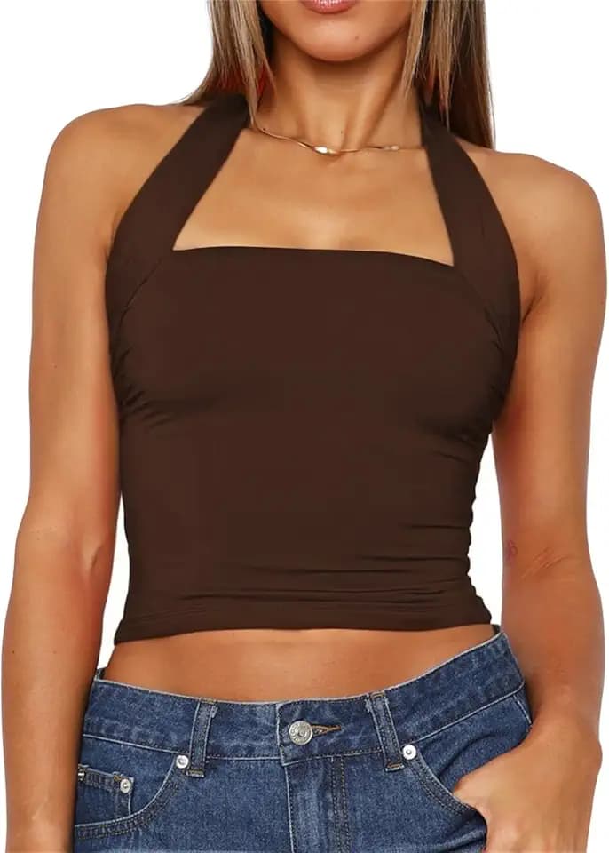 TiulZial Women Sexy Halter Neck Backless Tank Top Open Back Sleeveless Slim Fit Y2k Summer Tops