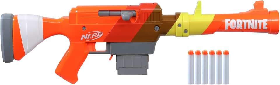 Nerf Fortnite HR Dart Blaster, Ruff Wrap Design, 6-Dart Elite Clip, 6 Nerf Elite Darts, Rotating Bolt Action, Detachable Barrel
