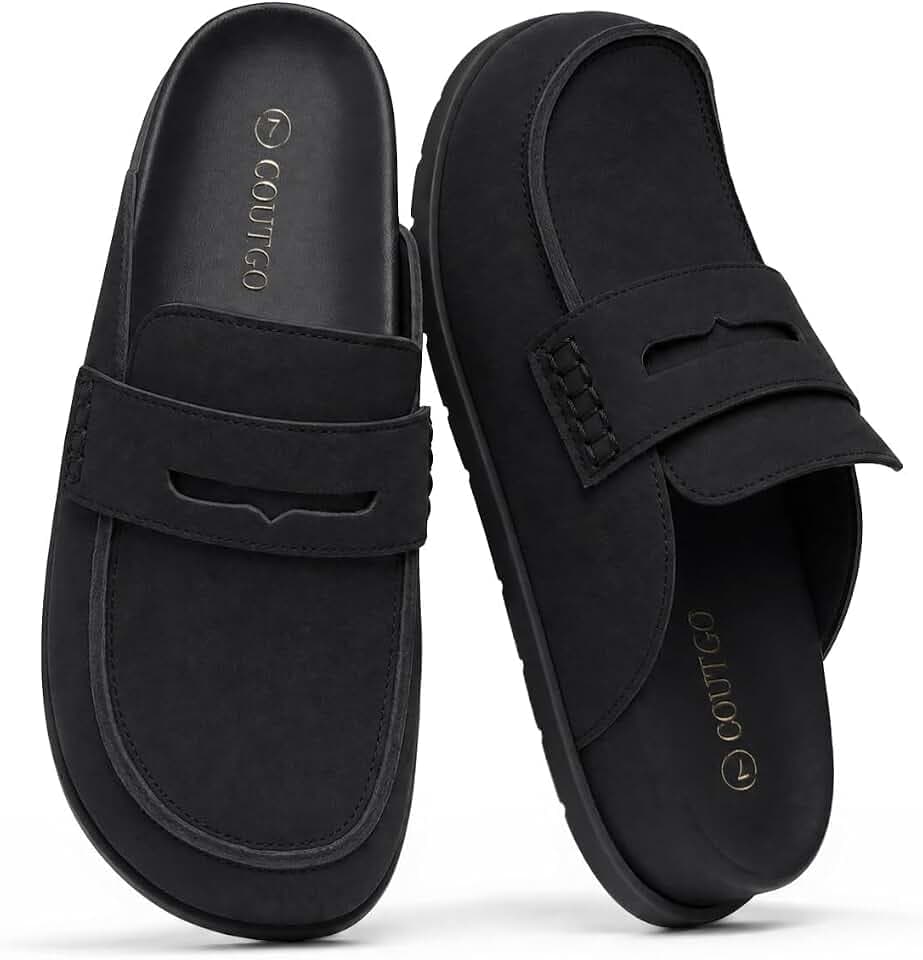 Coutgo Womens Vegan Suede Clogs Slip On Penny Loafer Comfortable Mules
