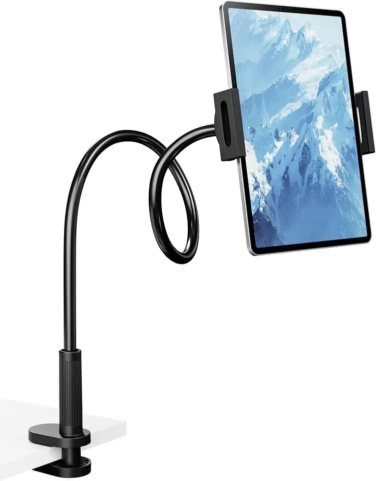 Klsniur Schwanenhals Tablet Halterung Ständer, Verstellbarer Handy/Tablet Halter mit Stabiler Klemme, Flexible Arme für Ipad/Handy/Switch/Samsung Galaxy Tabs 4,7-12,9 Zoll(Schwarz)