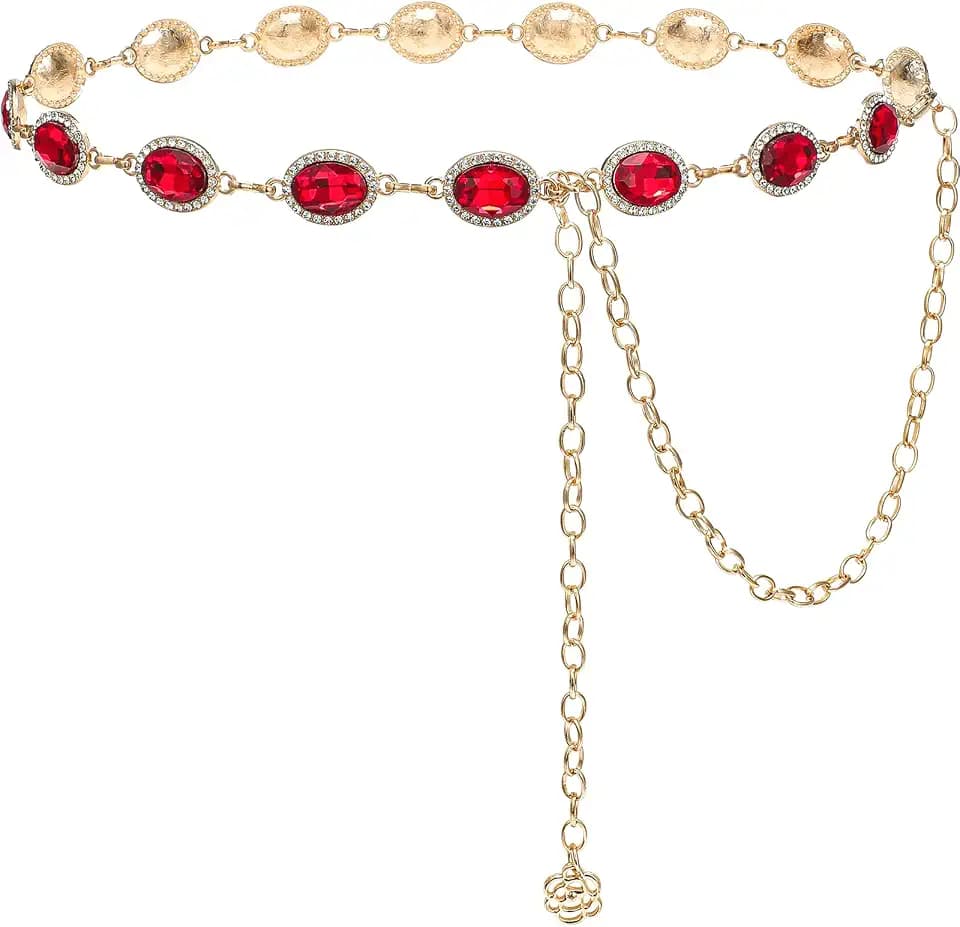 YBO Women Concho Chain Belt Metal Link Western Cowgirl Turquoise Chains Belt for Dress