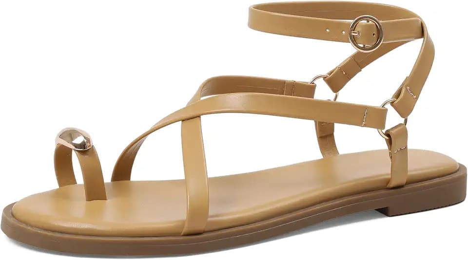 Strappy Flat Sandals Women Open Toe Ring Slingback Sandals