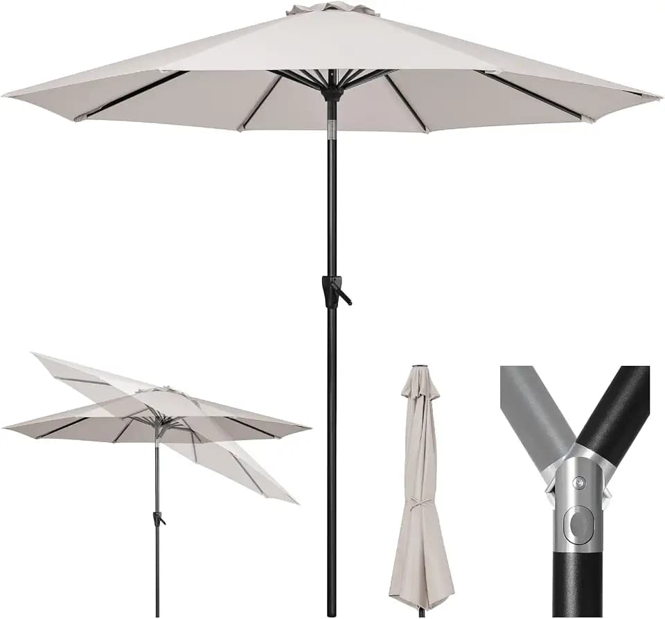 Tempera Patio Market Outdoor Table Umbrella with Push Button Tilt and Crank, Large Sun Umbrella with Sturdy Pole & Fade Resistant Canopy, Easy to Set
