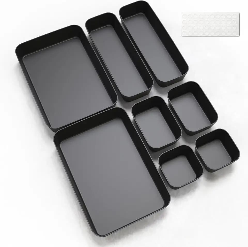 Schubladen Organizer Box 8Stk Ordnungssystem Küche Badezimmer Kosmetik Gewürz Aufbewahrung Organisation Drawer Kunststoff Ordnungsboxen Büro Schreibtisch Trenner mit Silikonmatten
