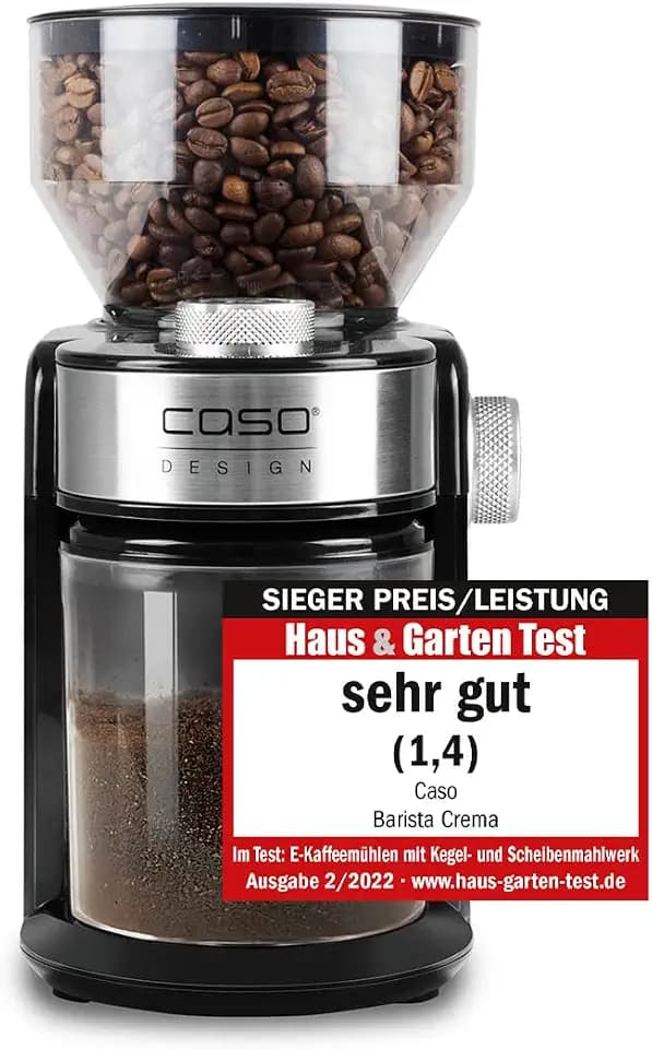 CASO Barista Crema - Elektrische Design- Kaffeemühle,Testsieger Haus & Garten Test, Mahlgrad von fein bis grob, Scheibenmahlwerk, leistungsstarke 150 Watt