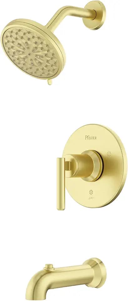 Pfister Capistrano Brushed Gold Tub & Shower Faucet Set with Valve Single Handle Trim Kit Complete System HydroFuse Spray Technology QuickConnect Installation 8P8WS2CSOSBG