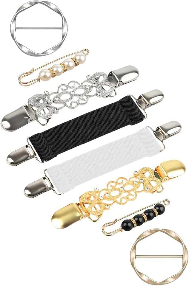 8 Pcs Cinch Clips Set Retro Sweater Clip for Cardigans/Dress Clips Back Cinch/Silk Scarf Ring Clip/Brooches and Pins for Women