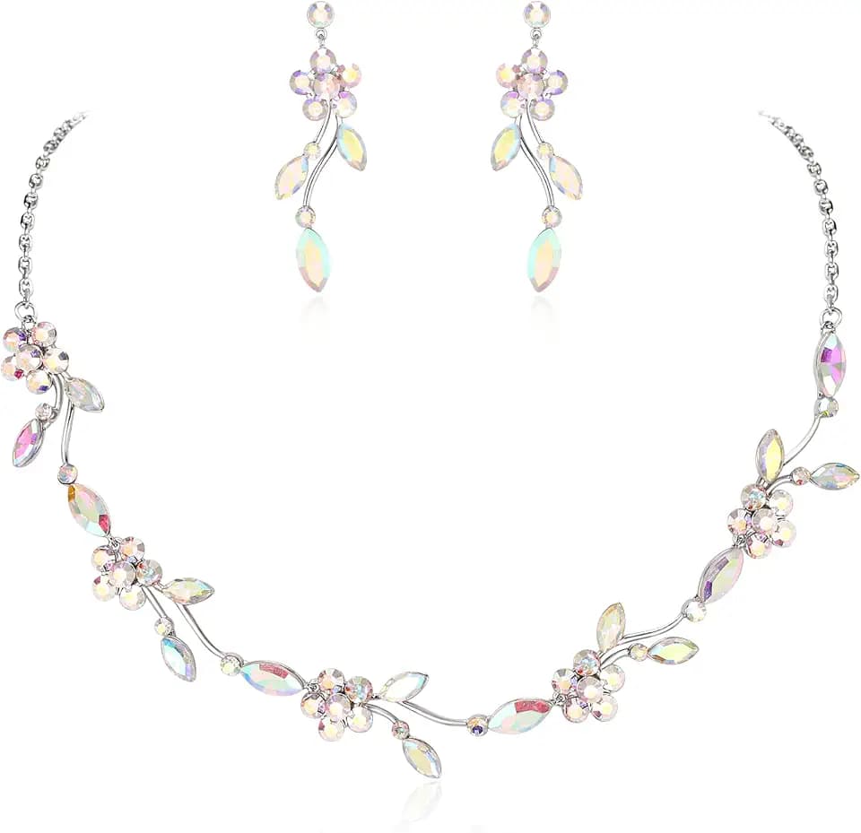 Crysdue Flower Leaf Jewelry Set for Women Bridesmaid Wedding Prom Party