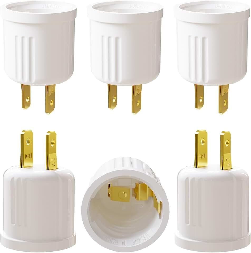 Outlet to Socket Adapter, Convert Outlet to E26 Light Bulb Socket, Plug-in Light Socket, 6 Pack