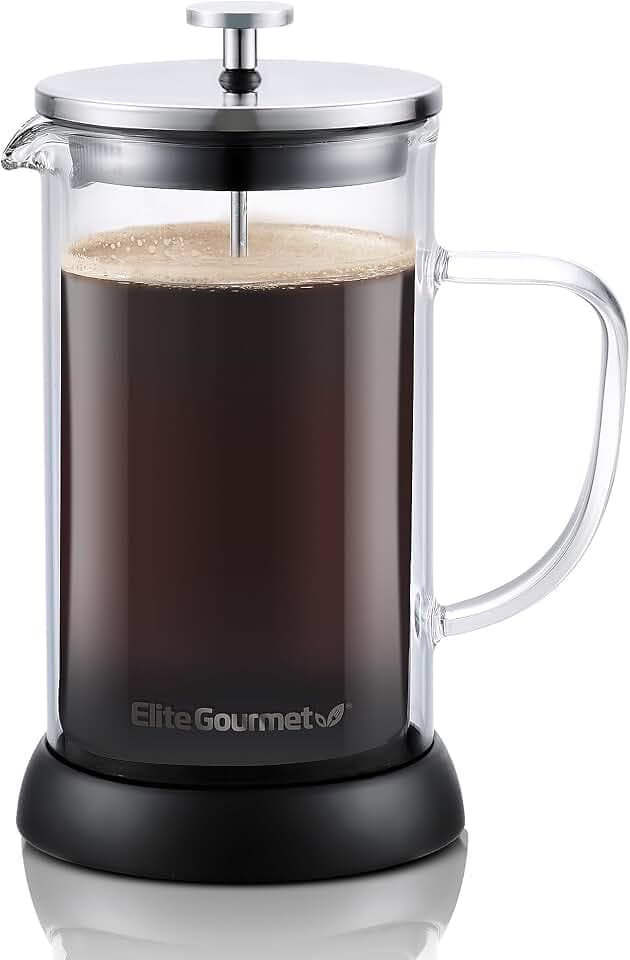 Elite Gourmet FP1223 French Press Coffee Maker, 1-Liter Glass Carafe