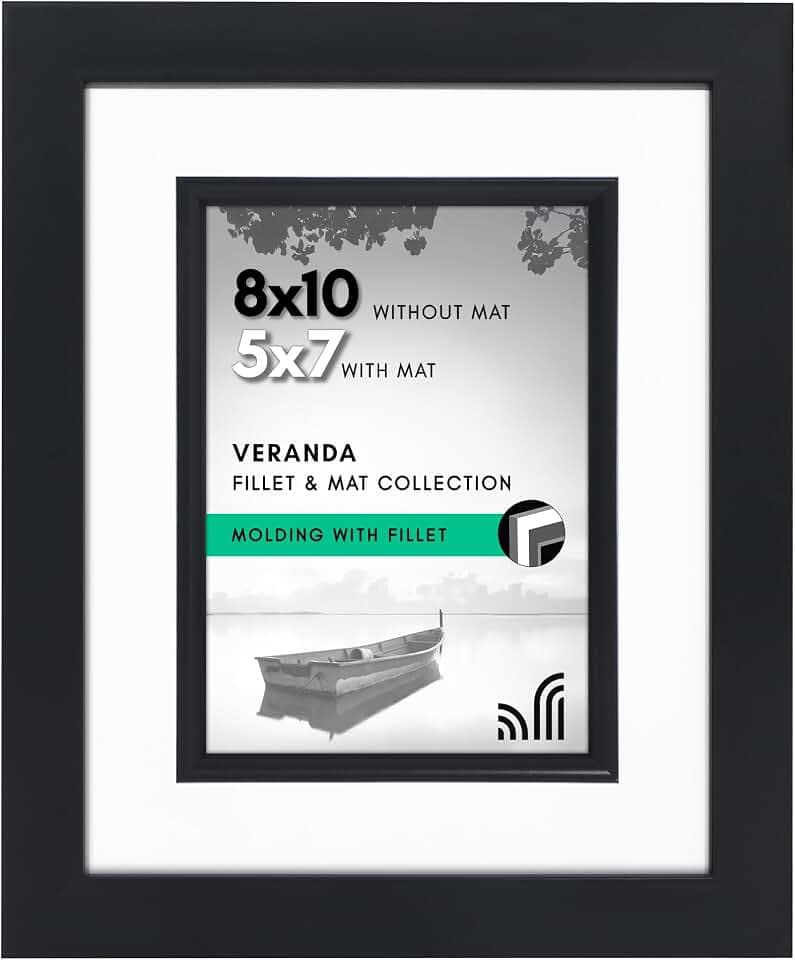 Americanflat 8x10 Picture Frame - Matted to 5x7 - Black