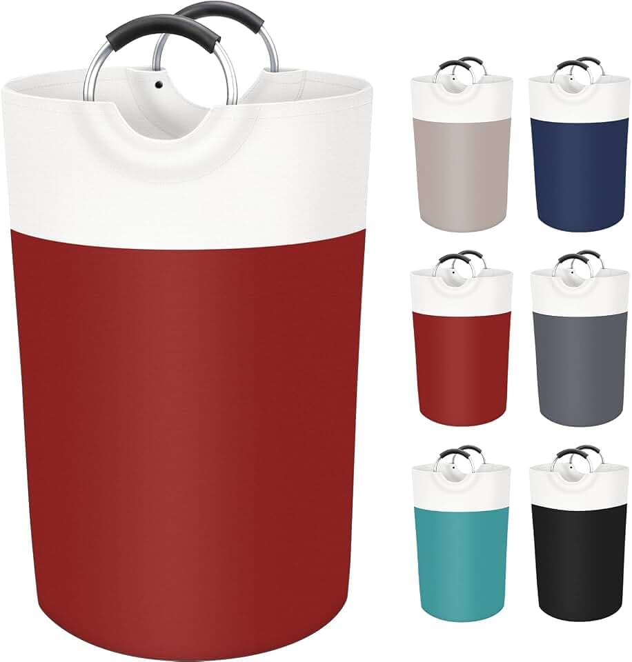 BlissTotes 115L Laundry Basket, Freestanding Collapsible Hamper, Red