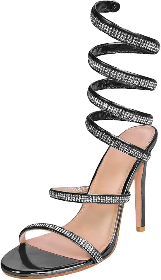 Womens's Rhinestone Sparkly Heels Sandals-Ankle Wrap Around Crystals Casual Evening Gowns Party Sandal Sandals