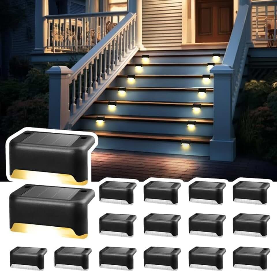 Solpex Solarleuchten für außen, 16 Stück Schwarz Solarleuchte Garten, Treppenlicht, wasserdicht, LED Beleuchtung für Außentreppe, Stufen, Zaun, Hof, Terrasse, Dachrinne, Weg, Dekoration, (Warmweiß)