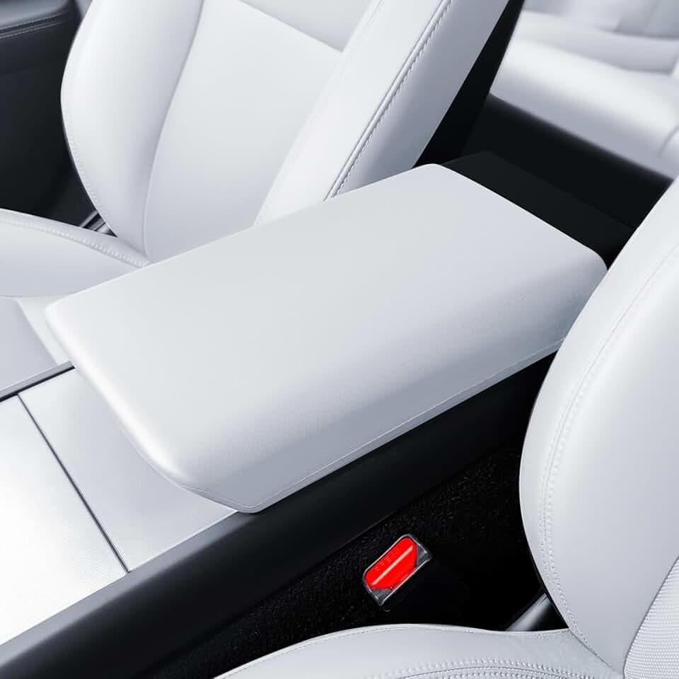 Mittelarmlehne Abdeckung für Tesla Model Y 2025-2026 und Model 3 2024-2026 TPE Armlehne Abdeckung Schutzhülle Wasserdicht und rutschfest Tesla Juniper Highland Zubehör (Weiß)