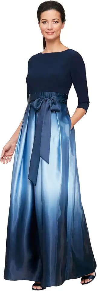 S.L. Fashions Women's 3/4 Sleeve Long Satin Mother of the Bride Dress with Pockets, Formal Party Gown
