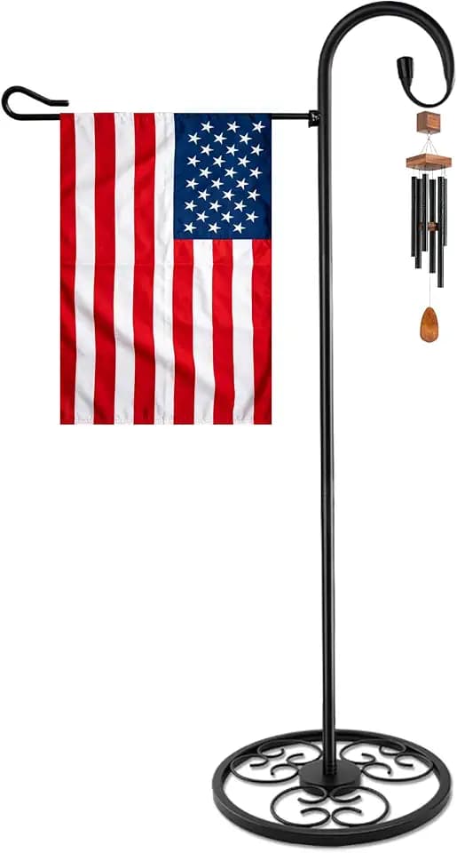 43" Heavy Duty Garden Flag Stand & Shepherds Hook, Scrollwork Anti-Tip Base