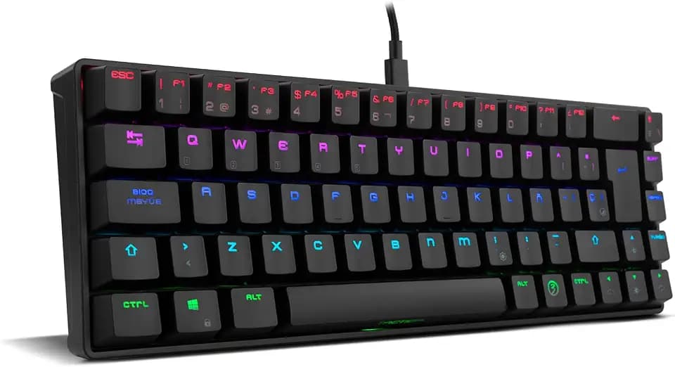 Ozone Gaming Gear Tactical - Tastatur mechanische, ohne numerische Tastatur, Bluetooth, Switches Outemu Red, RGB-LED-Beleuchtung, geräuschlos, Spanisches QWERTY-Layout, Schwarz