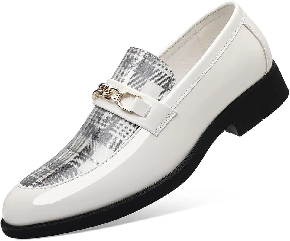 Men's Vintage Patent Leather Buckle Penny Loafers Formal Business Casual Tuxedo Suit Slip On Dress Shoes