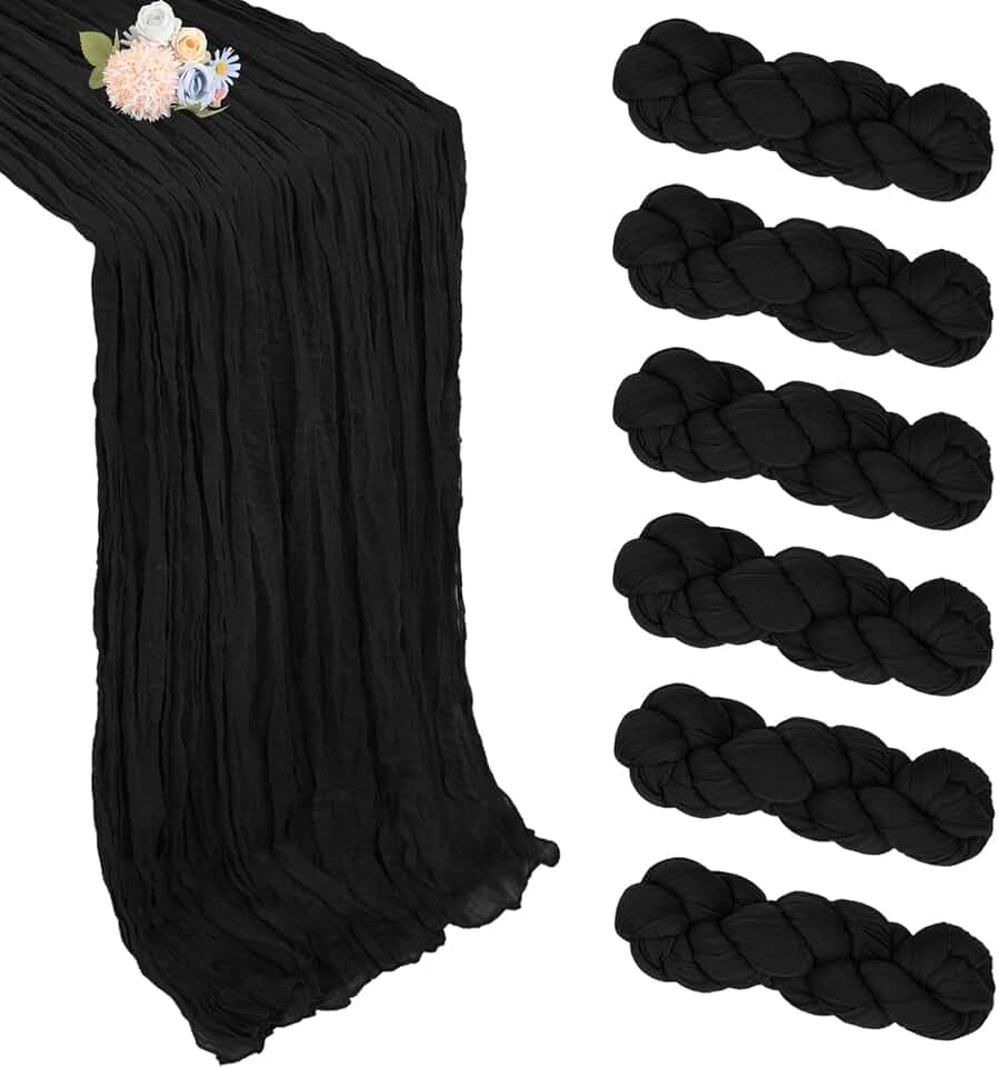 6 Pack Black Cheesecloth Table Runner 35 x 120 Inch