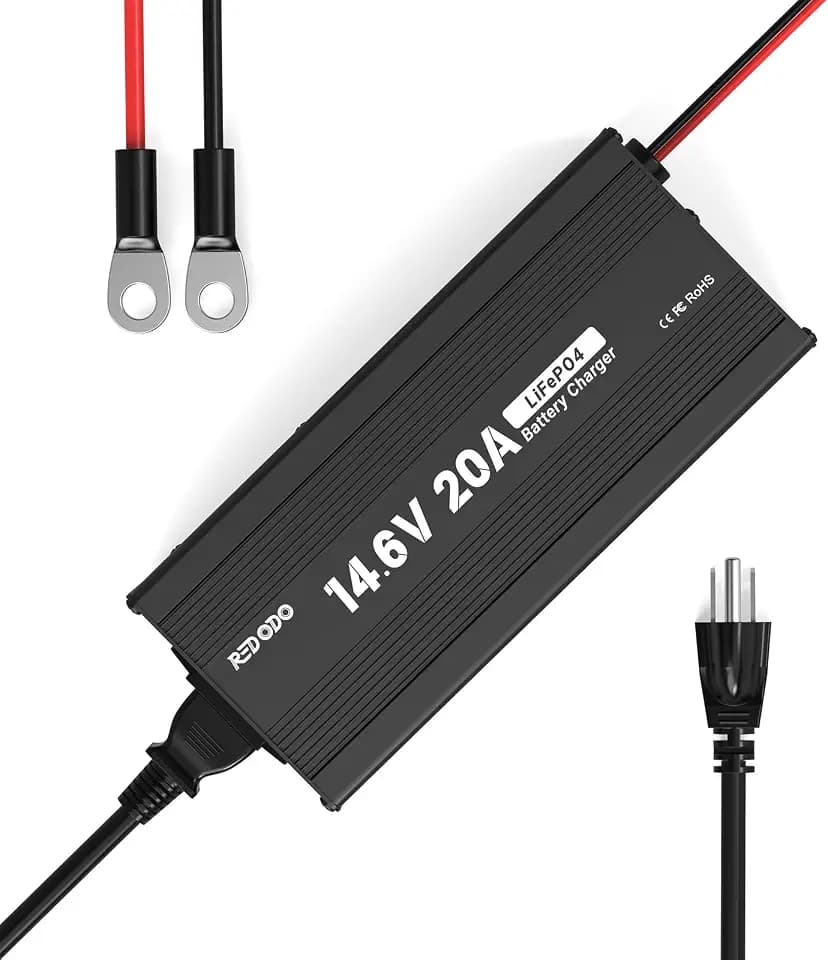 Redodo 14,6V 20A Lifepo4 Ladegerät Upgrade 12V Lithium Batterieladegerät AC-DC Smart Charger mit Anderson Stecker LED Anzeige speziell für Eisenphosphat-Akku von Boot, WoMo, RV