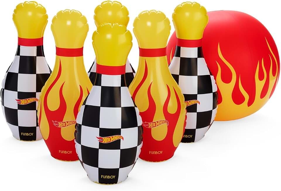 Hot Wheels x FUNBOY Kids Inflatable Bowling Set with 6 Pins & Ball