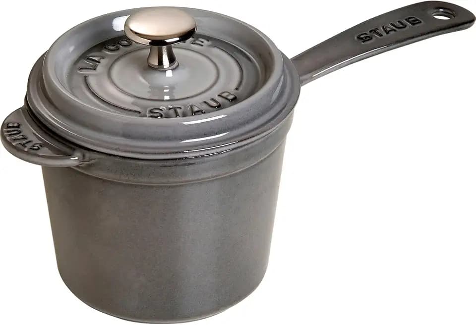 STAUB Stieltopf aus Gusseisen, Kasserolle für Saucen, Rund, 18 cm, 2,8 L, Emailliert, Für alle Herdarten, Induktion, Graphit-Grau
