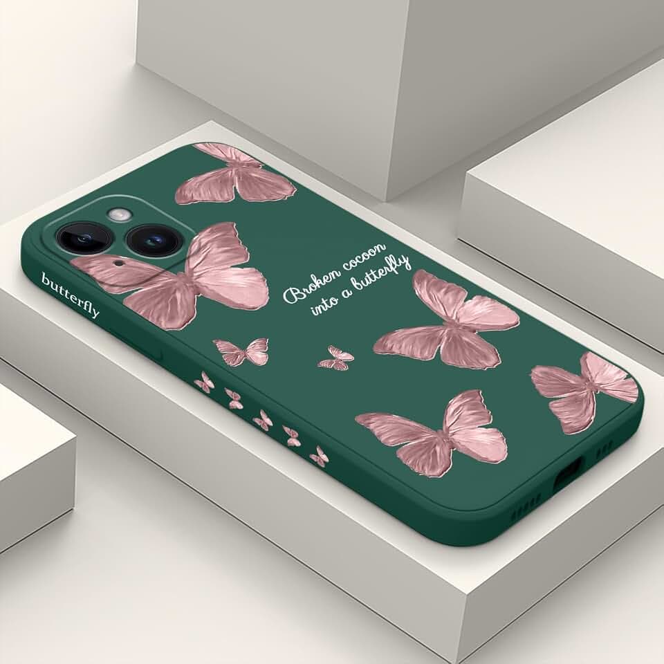 LEECG für iPhone 15 Hülle, Kreative Muster Design für iPhone 15 Handyhülle mit Mikrofaser Weiche Flüssigem Silikon Cover-Schmetterling Grün