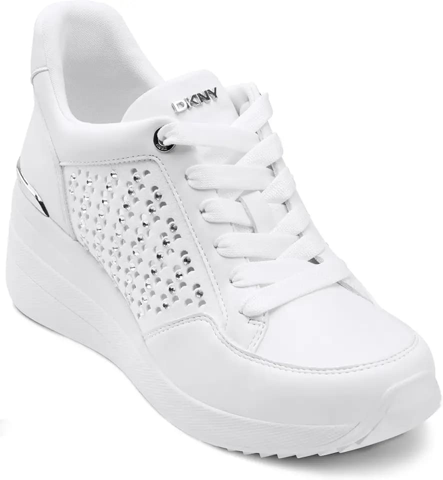 DKNY Women's Kalinda Studded Lace Up Wedge Sneaker
