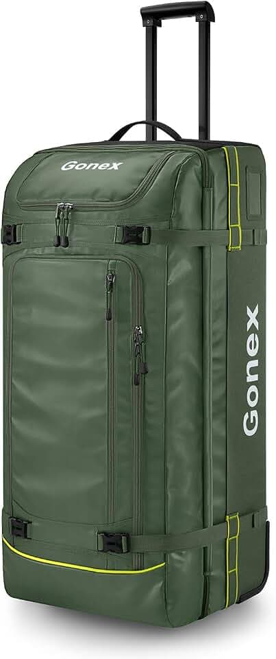 Gonex Rolling Duffle Bag with Wheels, Waterproof PVC Luggage, 33 in, Olive