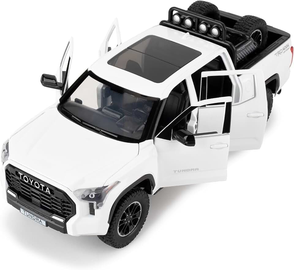 WAKAKAC 1:24 Tundra Off-Road Pickup Car Model, Pull Back Diecast Truck Toy with Sounds＆Lights for Kids Boys Girls and Adults, Gift White.