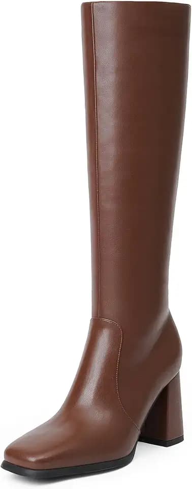 Modatope Knee High Boots Women Square Toe Chunky Heel Fashion Tall Boots
