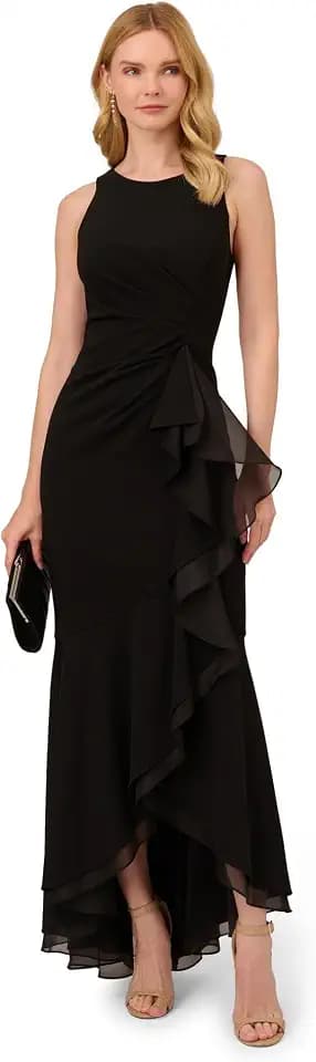Adrianna Papell Ruffle Crepe Halter Gown