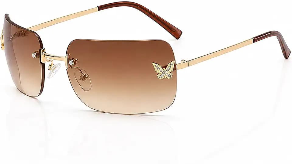 Randlose Sonnenbrille Damen Rechteckig Y2K Ohne Rahmen