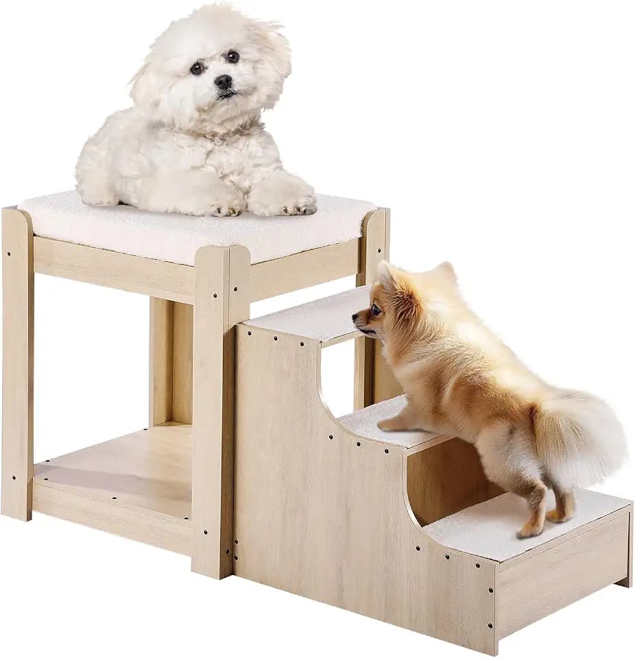VEVOR Etagenbett für Haustiere mit Treppe, Fenstersitz für Hunde/Katzen, mehrstufiges Bett, Hundebettschläfer, Lounge-Sitzplattform mit Schaumstoffkissen, Haustierbettcouch 120x50x65cm (Beige)