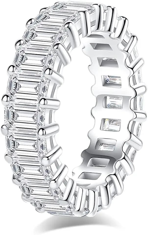 AnuClub Moissanite Eternity Ring, Round/Emerald/Princess Cut 5cttw D Color 925 Sterling Silver Wedding Band Rings for Women