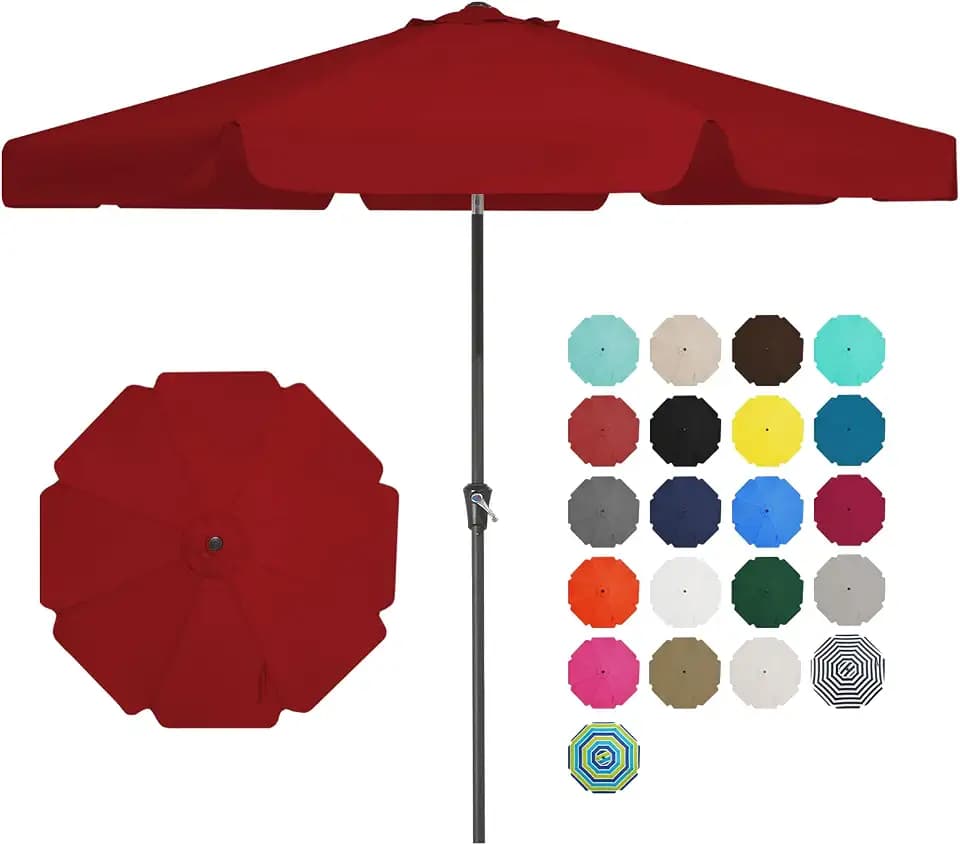 JEAREY 9' Outdoor Patio Umbrellas, Market Umbrella, Red