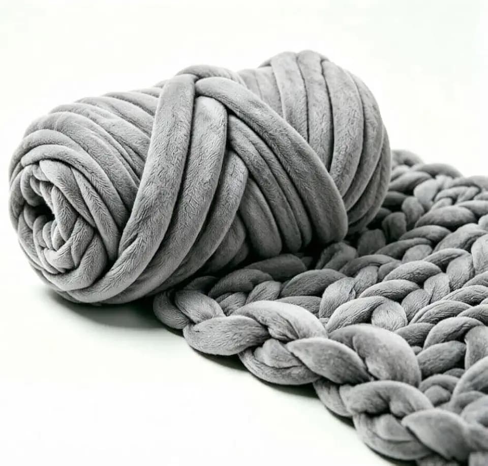 Velvet Chunky Yarn for Arm Knitting & Crochet, Jumbo Tube Yarn,Grey,1.1lb