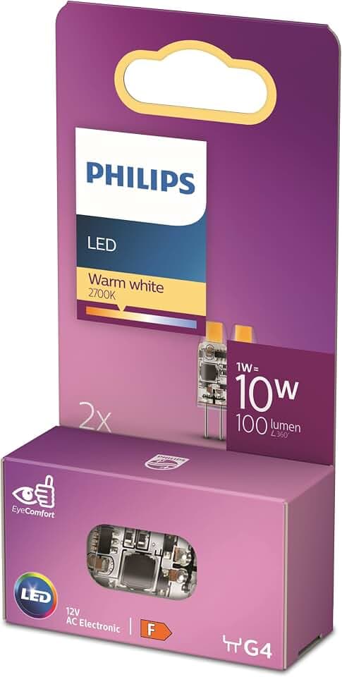 Philips LED Standard Brenner, Ersatz für Halogen 10W, G4 Sockel, warmweißes Licht 2700K, Doppelpack, neue Generation