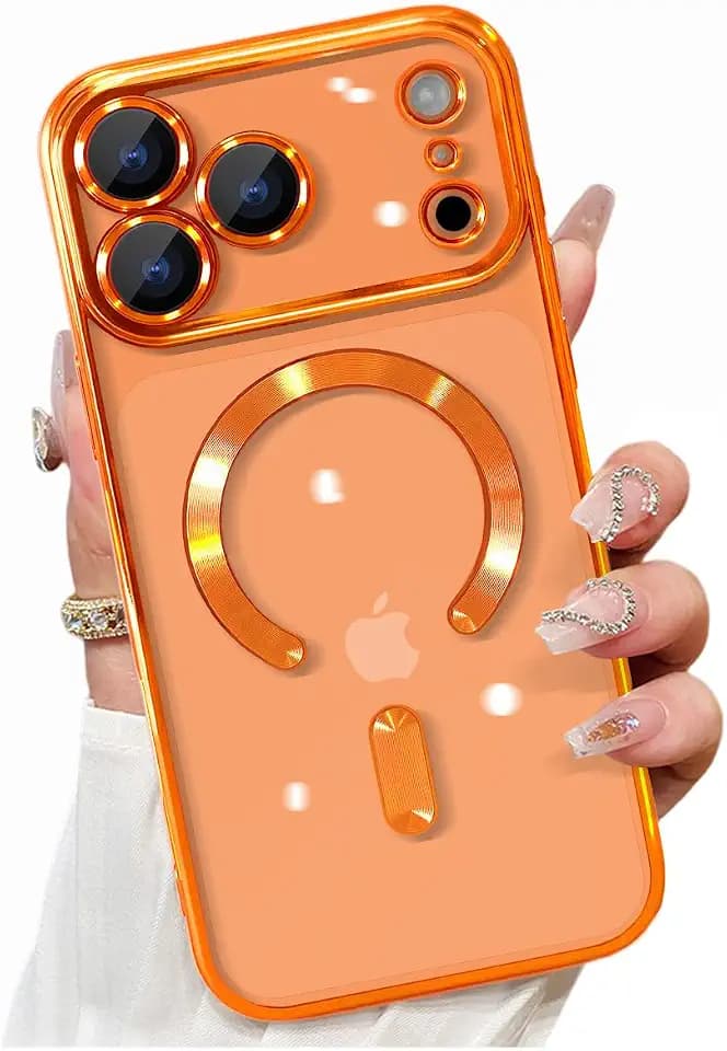 Magnetic for iPhone 17 Pro Max Case Clear, Compatible with MagSafe, Built-in Camera Lens Protector, Soft Slim Phone Case Cover for iPhone 17Pro Max 6.9" - Orange