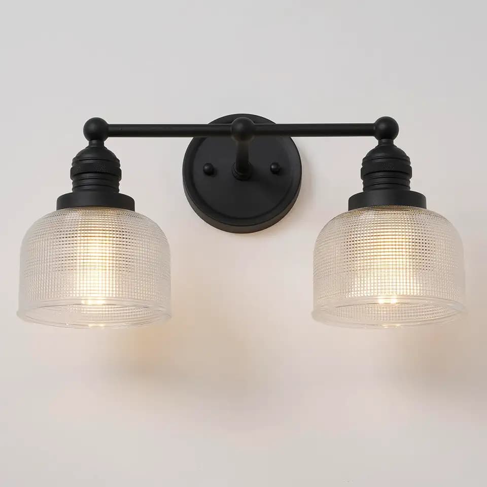 Bathroom Vanity Light Black Wall Sconce with Clear Glass,2 Light