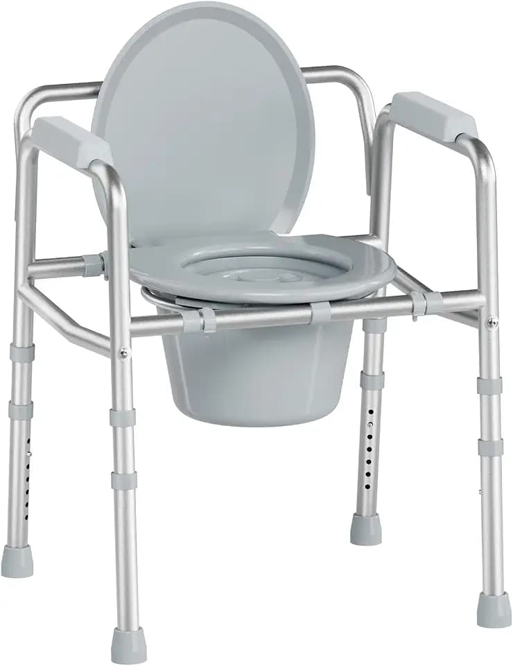 soundfuse 3 in 1 Bedside Commode Toilet for Seniors, Sturdy Dual-Crossbar