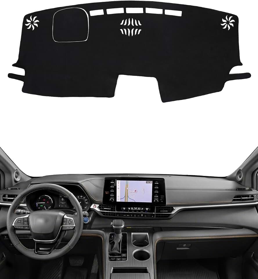 BIBLOZ Dash Cover for Toyota Sienna (with HUD Model) 2021 2022 2023 2024 2025 2026 Accessories Black Flannel Dashboard Cover Mat Car Dashboard UV Sun Protection