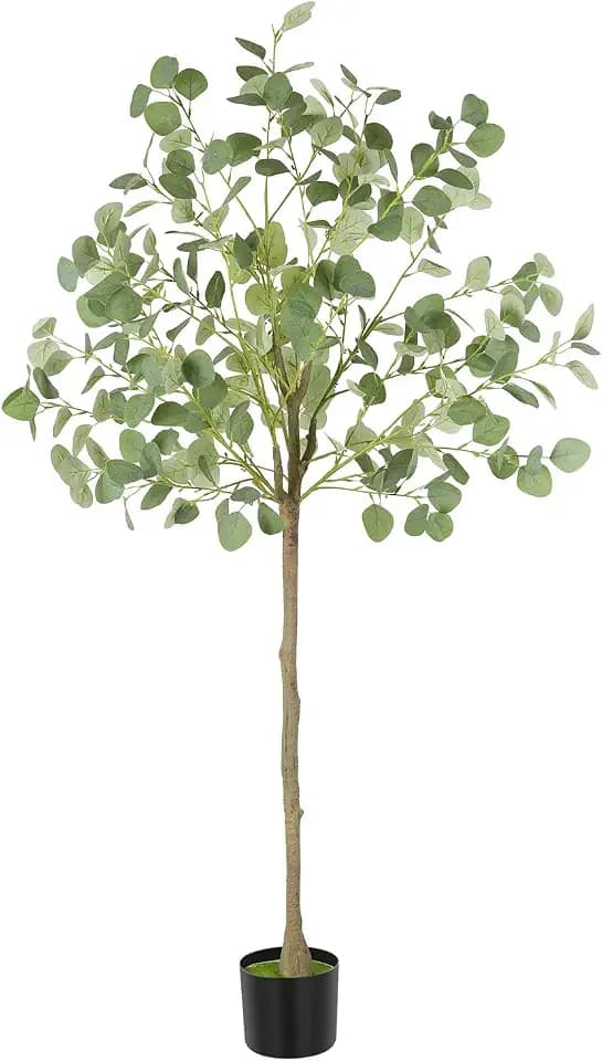 Artificial Eucalyptus Tree,5Ft Tall Fake Potted Tree Silk Faux Eucalyptus Tree with Plastic Nursery Pot, Artificial Plants for Home Office Indoor Decor