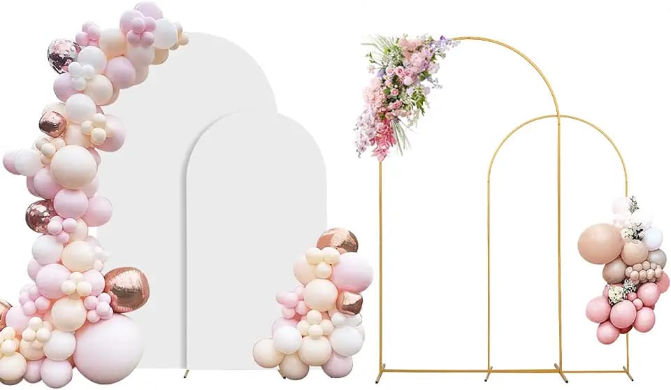 SuuWoee Wedding Arch Backdrop Stand Set of 2 With White Cover (7.2FT+6FT)