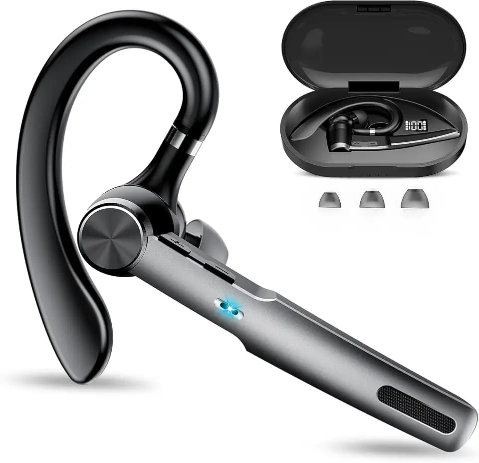 Bluetooth Headset, 2026 Wireless Bluetooth 5.3 Earpiece, 60 Hours Single-Ear Headset with Mute Button, Dual Noise Cancelling Mics, IP7 Waterproof Hands Free Headphone for Trucker, Business, Black