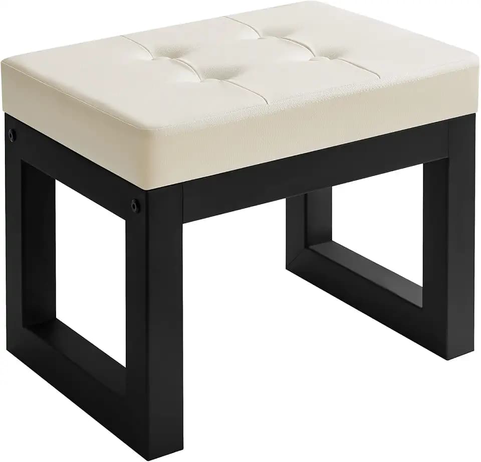 IBUYKE Small Footstool Ottoman, PU Faux Leather Footrest, White WBD026W