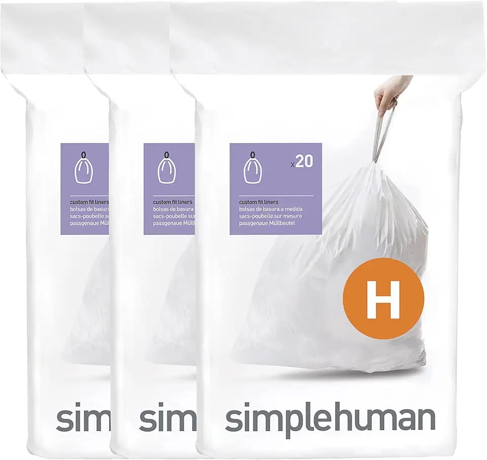 simplehuman CW0258 Code H passgenaue Müllbeutel, 30-35 Liter, 3 x Packung mit 20 (60 Stück), weißer Kunststoff